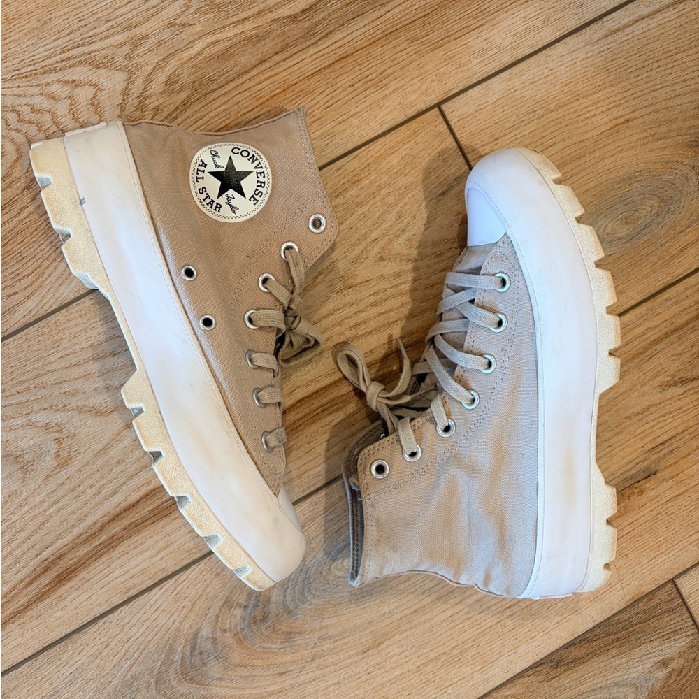 Converse High Top Lug-Sole Sneakers - Beige & White - Picture 3 of 9